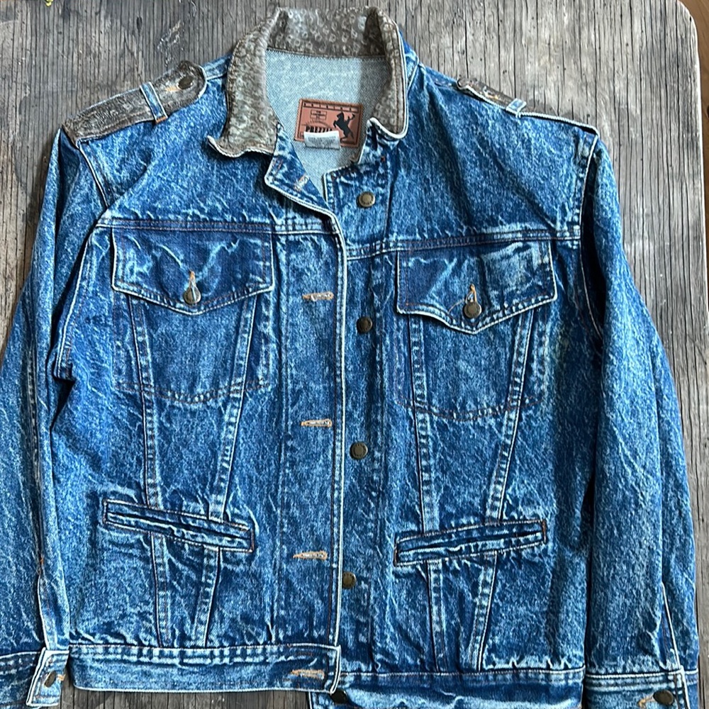 Vintage 80’s Prezzia Jeans Wear Acid Washed Denim Jean Jacket Womens medium